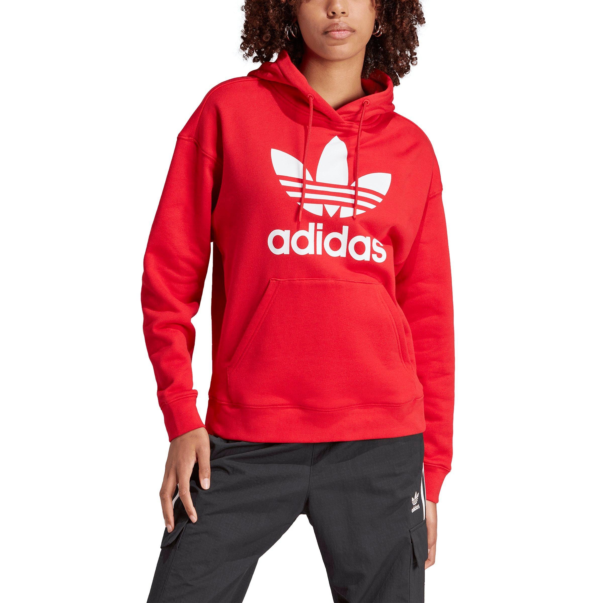 Red adidas trefoil hoodie women's sales